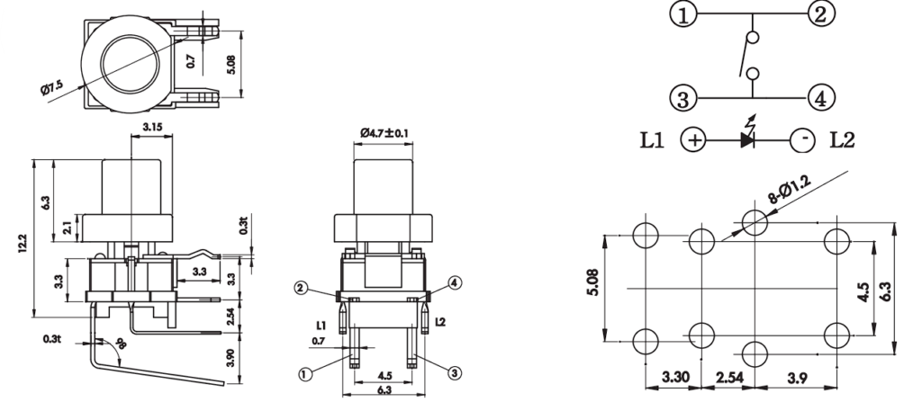 Right angle illuminated LED based tactile switch